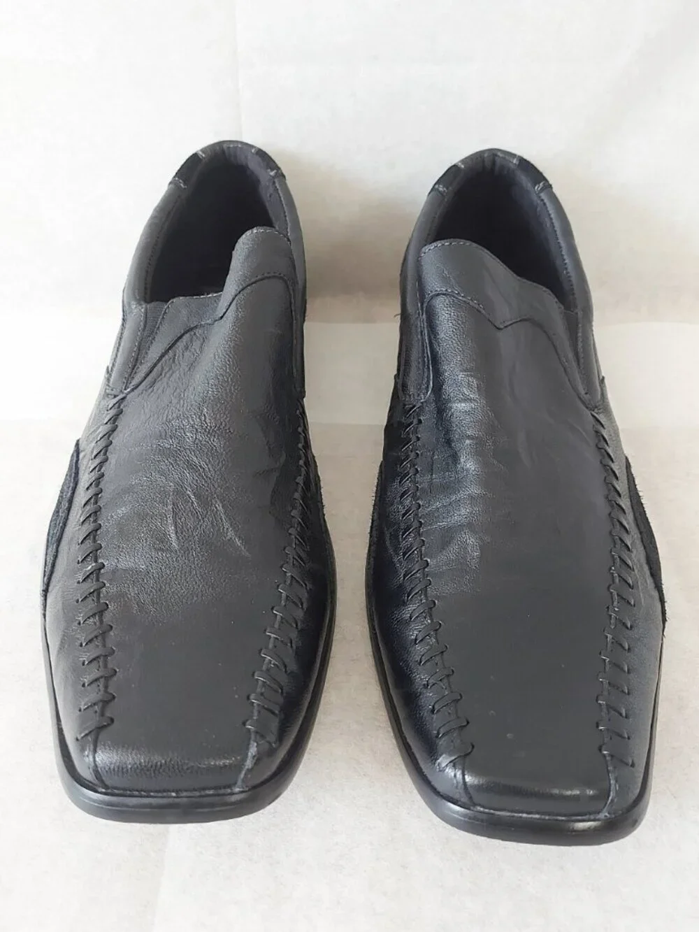 Stacy Adams Men Square Toe Black Leather Dress Shoes Size 12 M Slip-on Loafers